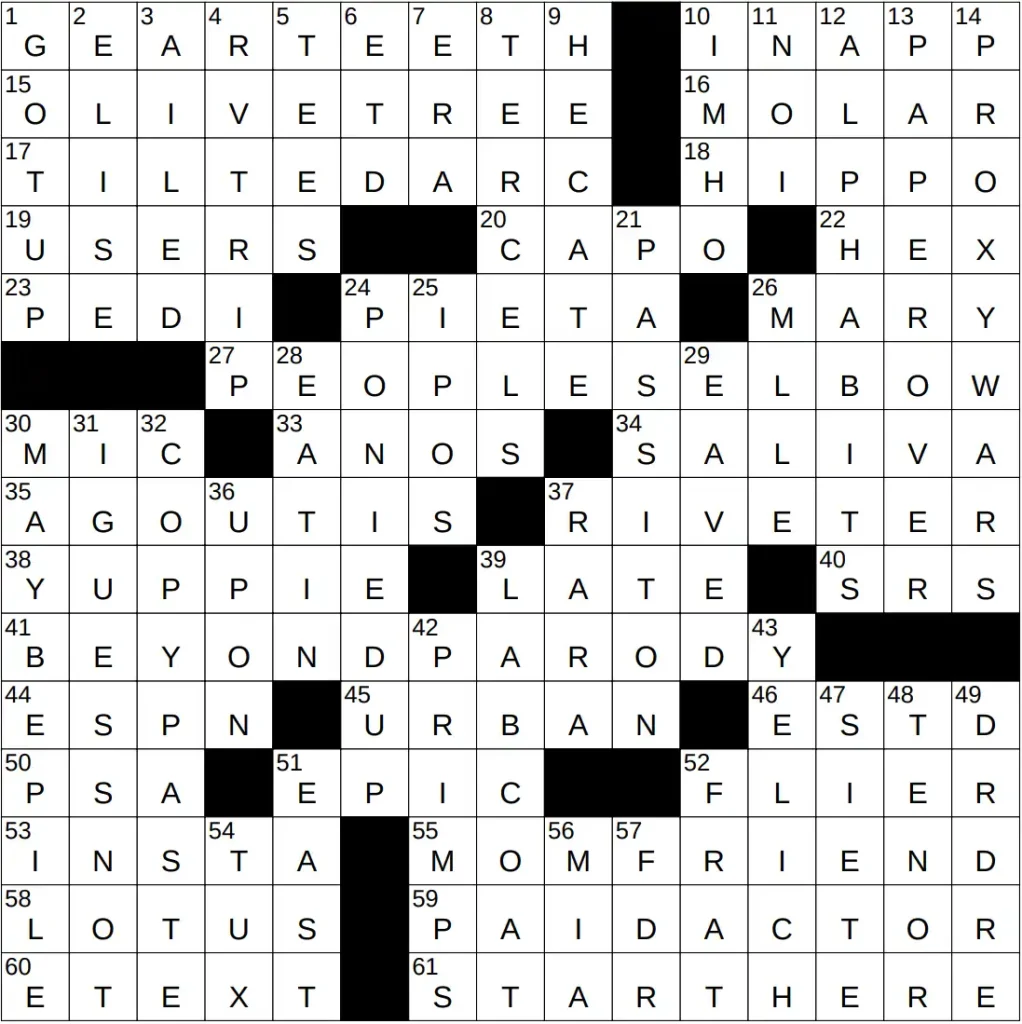 NY Times Crossword answers 1 Nov 25, Saturday